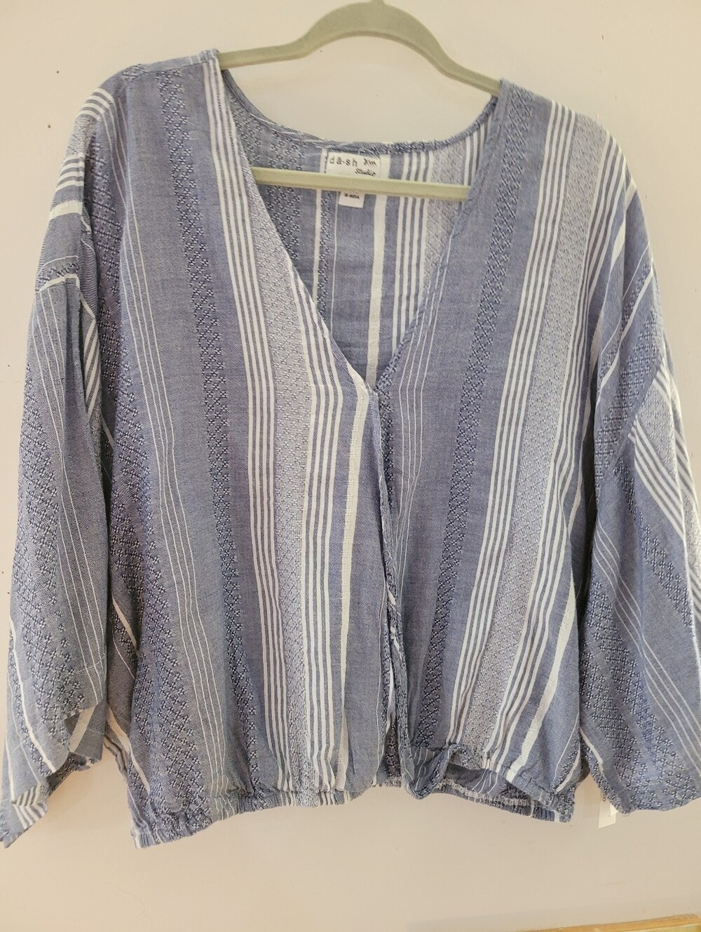 Da-sh Studio L Striped Blue White Lightweight Kimono Sleeve Wrap Shirt